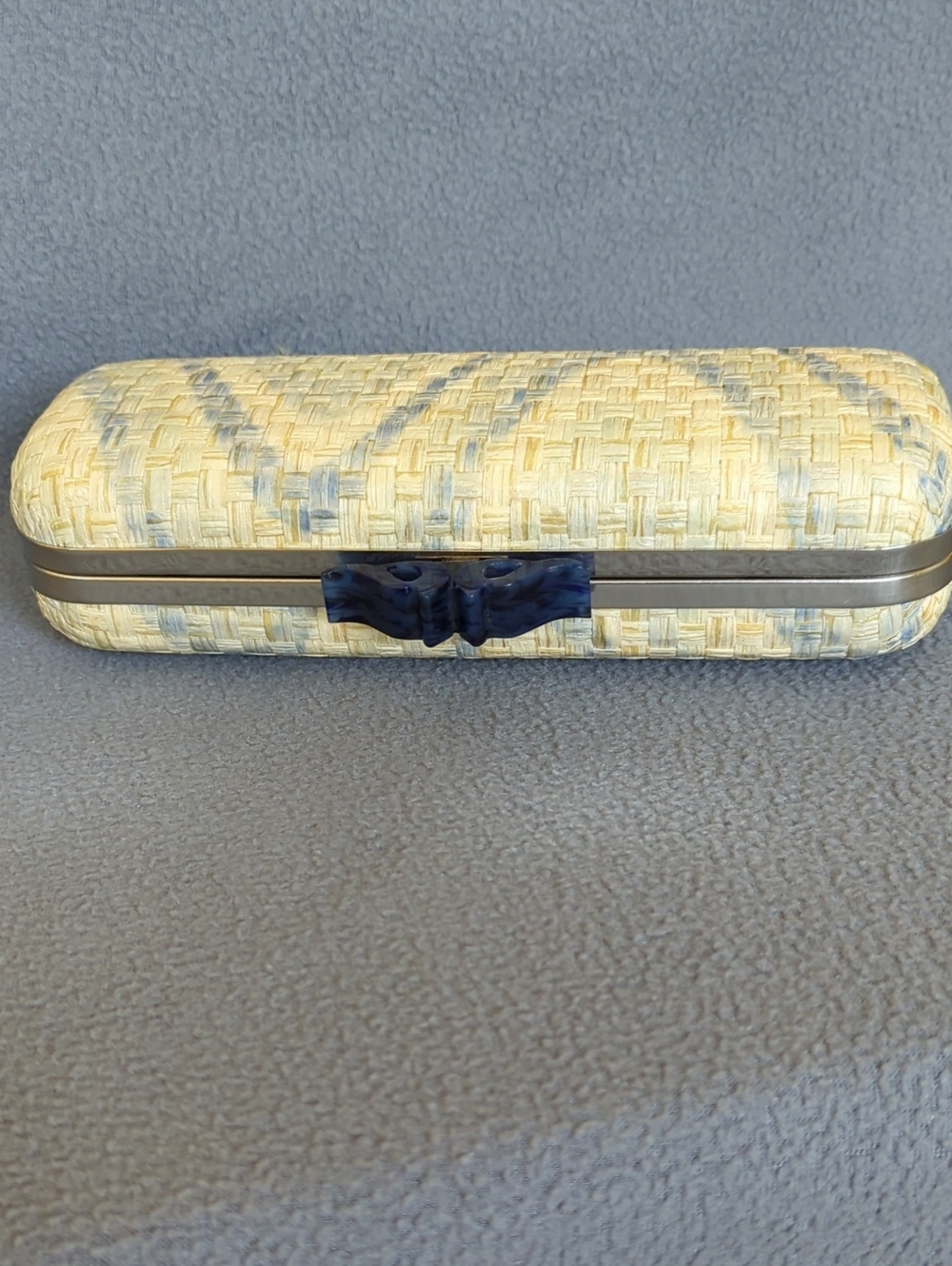 abbacino Hard Shell Crossbody Clutch. Grass Cloth Like Exterior